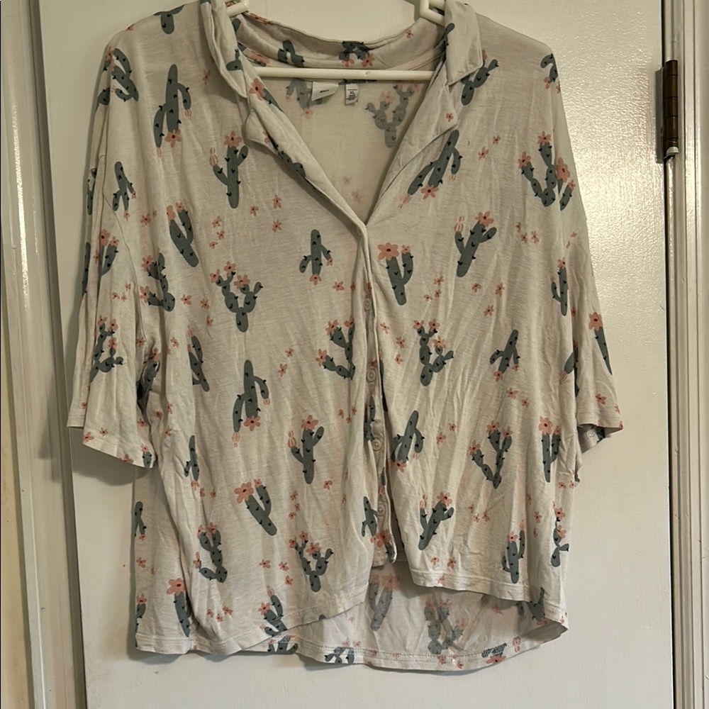 BP Cream Button Down Shirt with Notched Collar and Boxy Fit